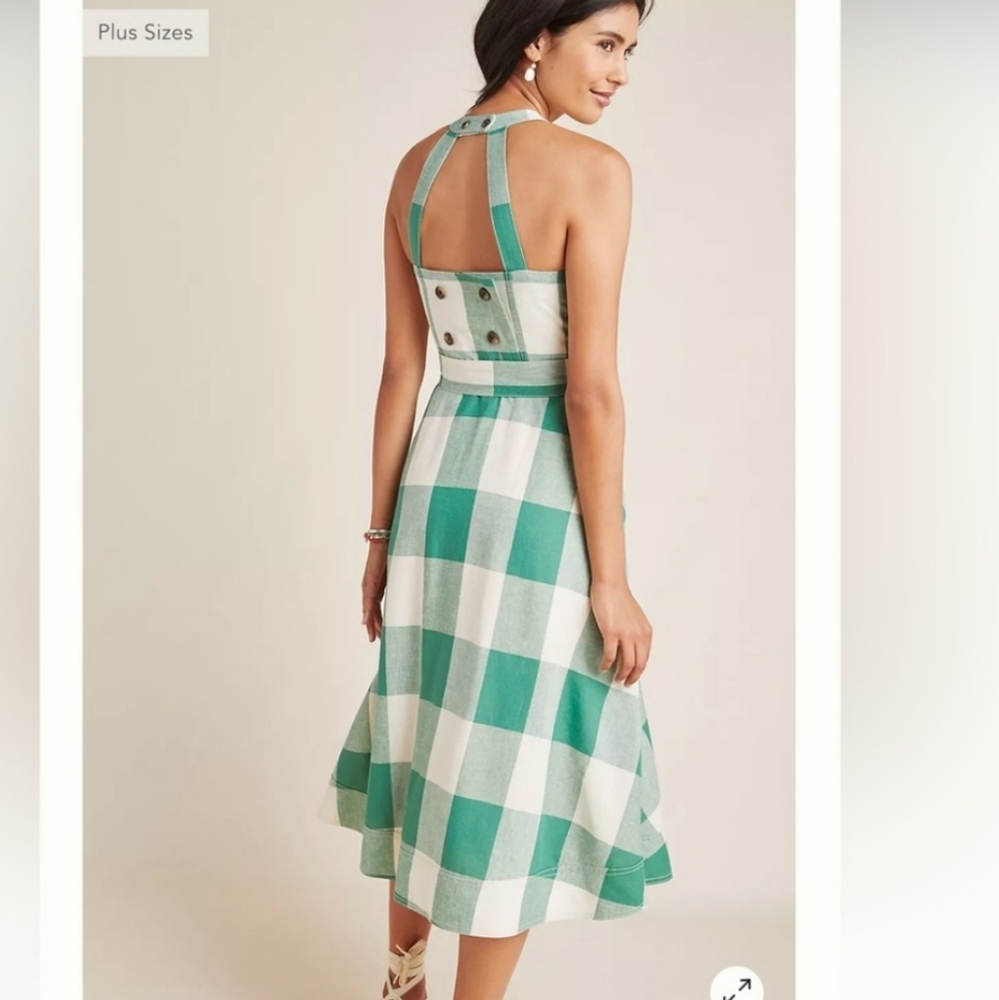 Anthropologie Maeve Greta Gingham Dress Green Cream - Picture 2 of 6